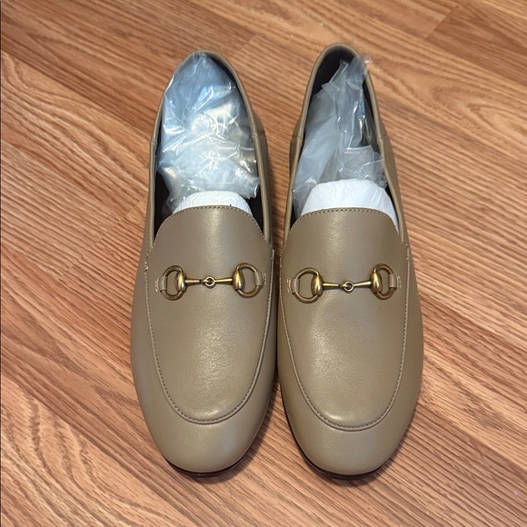 Shoes - Women's Tan Loafers with Gold Accent